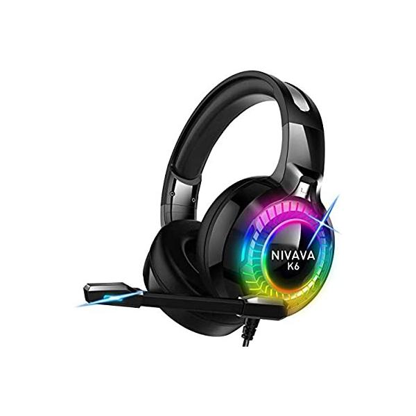 Nivava K6 ゲーミングヘッドセット Ps4 ヘッドホン Ledマイク付き 有線 軽量 通気 高音質 ノイズキャンセリング 重低音強化 黒 Sagaretxe Net