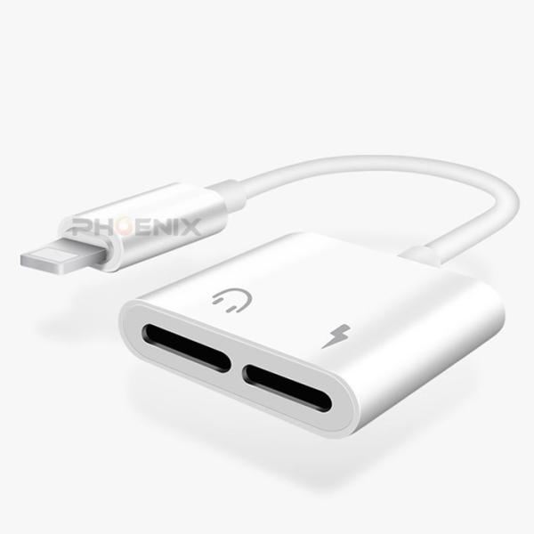 iPhone イヤホン 変換アダプタ 増設 ケーブル 充電 音楽 通話 iOS  充電しながら 同時 ライトニング イヤホンジャック ホワイト