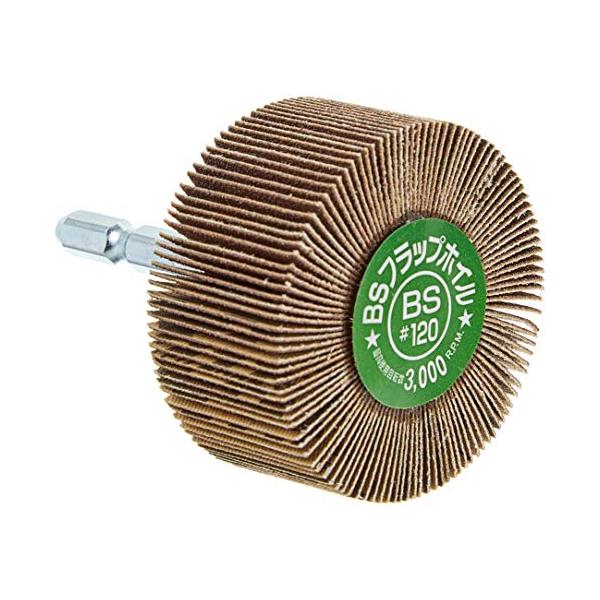 【商品概要】軸径×軸長(mm)：6.3×40 粒度(#)：120 外径×幅(mm)：50×25 羽根枚数(枚)：100 最高使用回転数(rpm)：3000アルミナ砥材専用六角軸1本【商品説明】【特長】<br>●サンドペーパーの研...