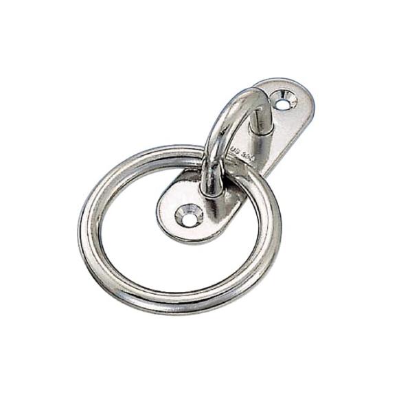 【商品概要】●設置幅の狭い面でも取付可能です。●皿頭のネジをご使用下さい。●丸カンが付いているので、太いロープ等を通すのが容易です。●壁面・床面・柱等に設置し、チェーン・ワイヤー・ロープの端末金具として。●D(mm)：3 ●L(mm)：25...