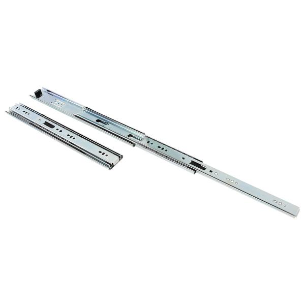 【商品概要】材質:スチール(ユニクロメッキ仕上げ)耐荷重:45kg(左右ペア)クリアランス:12.7mmスライド量:356mm引き残し:0mm注意:取り付けビスは入っておりません。板厚に合わせて別途お買い求めください。(推奨ビス:皿タッピン...