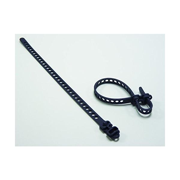 【商品概要】２箇所の止め部分を持つ結束バンド。繰り返し使えます。全長20.5cm。２種類のケーブルを同時に結束したり、ポールに止めておいたり、フレキシブルな使い方ができます。材質はTPE。一般的なナイロン製に比べ、若干の伸縮性があり、高級感...