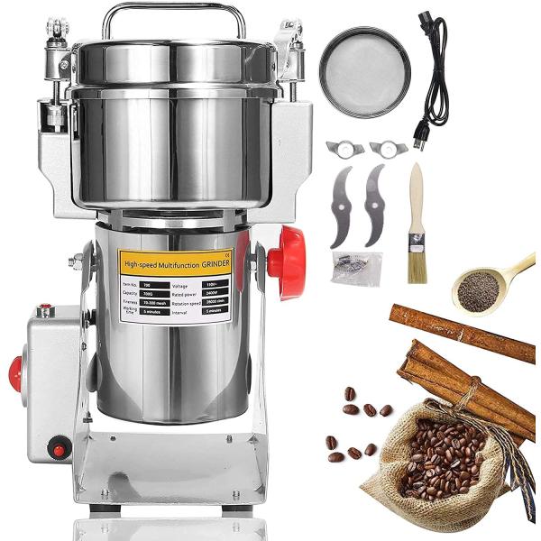 【商品概要】【容量】：700ｇ（田七など硬いものは300ｇ〜500ｇ）【適用】：ペッパー/ミル/ヤマイモ/八角/ローリエ/ちんぴ/穀類/三七人参/真珠/マカ/飼料など【安全性】：作業中モータを燃やさないように、機械を保護する空気過負荷保護ス...