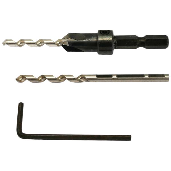 【商品概要】キリ部動き長さ:23~52mm座掘り径:直径10.0mmキリ径:4mm座掘りビット長さ:53mm六角軸:対辺6.35mm表面処理:研磨塗装座掘りビット:鉄鋼45Cキリ:特殊鋼セット内容:座掘りビット×1・下穴用キリ×2・専用レン...