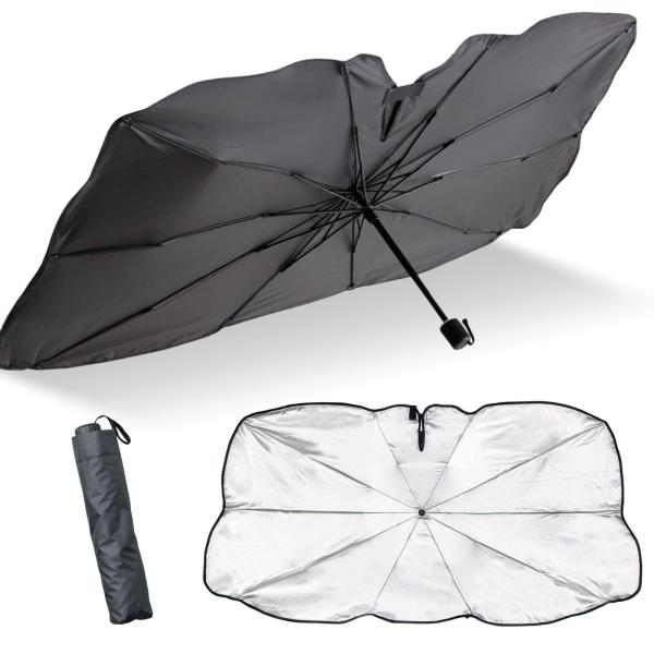 【商品概要】設置・片付けがカンタンな折りたたみ式車用サンシェード！フロントガラスからの日差しをカットして、車内温度の上昇を防ぐ！前方から車内が見えないので、車中泊やプライバシー保護にも◎ミラー周辺に、面テープで簡単に固定できます！【サイズ：...