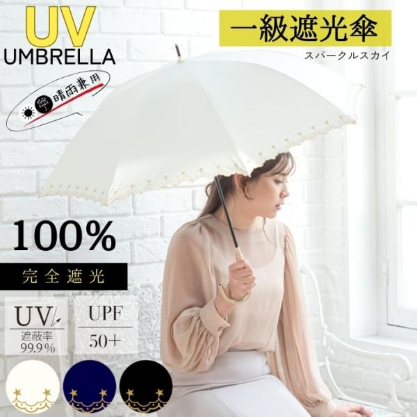 一級遮光 晴雨兼用 エレガント日傘 UVカット率99.9% UPF50+ 軽量グラスファイバー 8本骨 ブラックコーティングUVプロテクト傘 UVカット 紫外線カット 涼しい