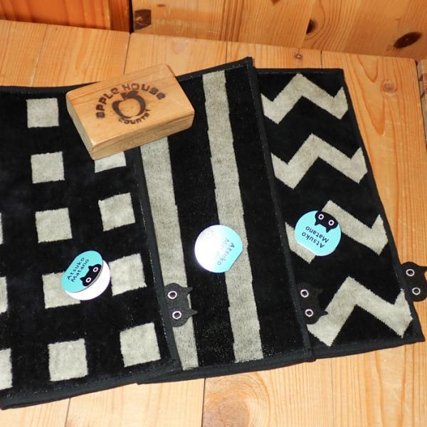 俣野温子　モノトーン タオルハンカチ （3柄）　　ギザギザ 変わりストライプ 格子　