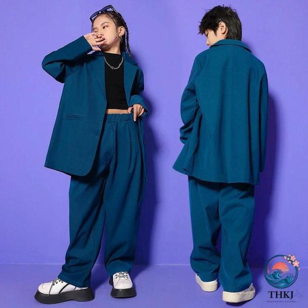 紺色 スーツ b 体 男の子 女の子 スーツ 大きい ジャケット ゆったり キッズ ダンスウェア かっこいい スーツセット ズボン ネイビー パンツ ダボパン ポッピン