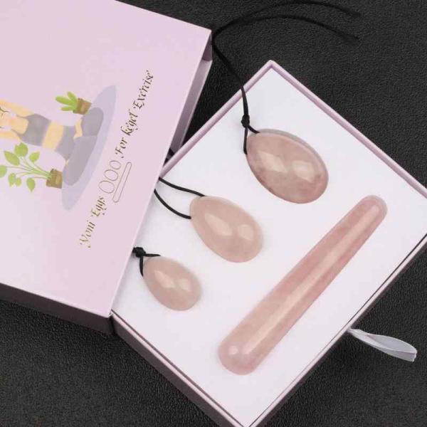 エクササイズ用品 レディース 女性用 骨盤底筋 膣トレ ケーゲルボール 天然石 パワーストーン 水晶 マッサージエッグ 水滴形 ローズクォーツ 4個セット インナー