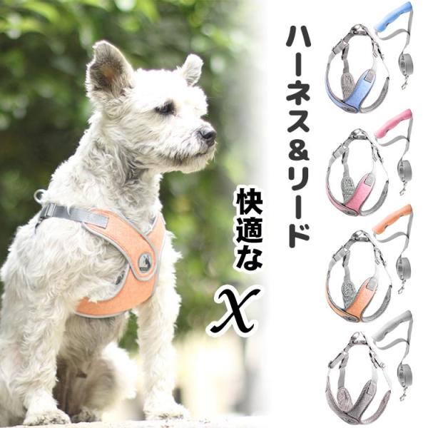 犬 ハーネス 負担軽減 胴輪 小型犬 中型犬 老犬 リード付き 犬具 リードセット 散歩 お出かけ 軽量 快適 簡単 抜けない 着せやすい 締め付けない 首絞めない チ
