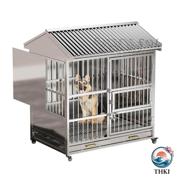 犬小屋 屋外用 大型犬 中型犬 ステンレス製 ドッグハウス 犬用ケージ 屋根付き 大型ドッグケージ 格納式 取り外し可能 四季対応 引き出し式トレ