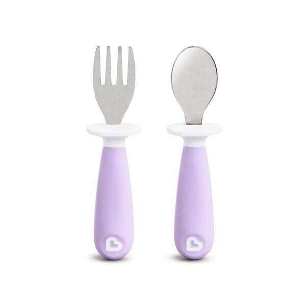 他サイト： マンチキン たべたくなーる ステンレスフォーク&amp;スプーン パープルの商品画像