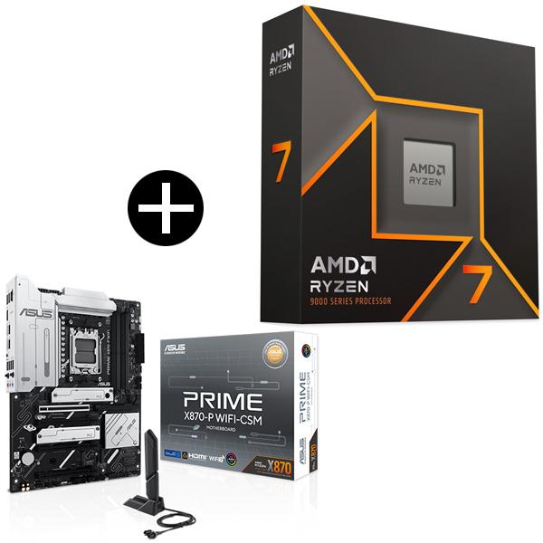 AMD Ryzen 7 9700X W/O Cooler WOF (8C/16T、3.8GHz、65W) CPU + ASUS