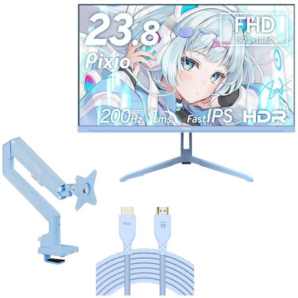 【セット販売】Pixio 23.8インチ ゲーミングモニター + モニターアーム Pixio PX248WAVEB-O パステルブルー 23.8インチ ゲーミングモニター +