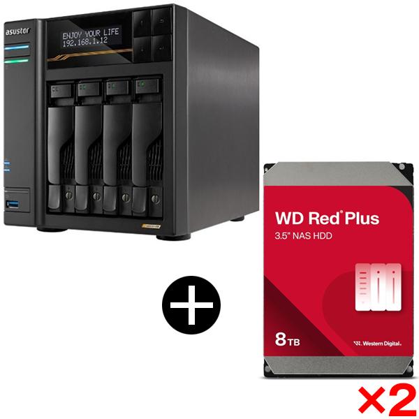 ASUSTOR AS6804T LOCKERSTOR 4 Gen3 NAS (4ベイ/メモリ16GB) + WESTERN DIGITAL WD80EFPX WD Red Plus Internal NAS向け 内蔵HDD (3.5インチ 8TB 256MB) ×2