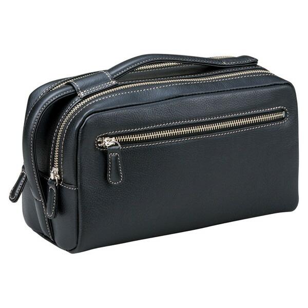 良品工房 良品工房 日本製牛革ダブルファスナーポーチ（ブラック） T19-308 良品工房 日本製牛革ダブルファスナーポーチ（ブラック） T19-308