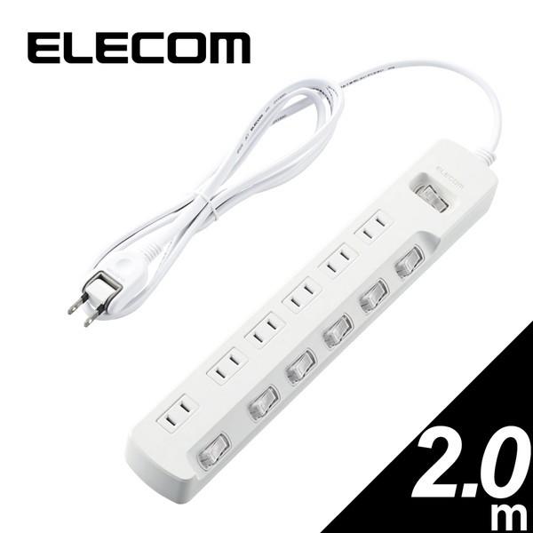 �}���`�^�b�v ELECOM �G���R�� T-E7A-2620WH �ȃG�l�^�b�v �ꊇ&amp;�ʃX�C�b�` �ȂȂ߃X�C�b�` 6�� 2m �z���C�g