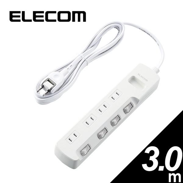 �}���`�^�b�v ELECOM �G���R�� T-E6A-2430WH �ȃG�l�^�b�v �ʃX�C�b�` �ق���h�~�V���b�^�[�t 4�� 3m �z���C�g