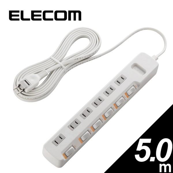 �}���`�^�b�v ELECOM �G���R�� T-K5B-2650WH �ȃG�l�^�b�v �����ʃX�C�b�` ���K�[�h�t 6�� 5m �z���C�g ���[�J�[����