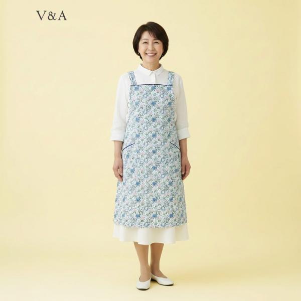 エプロン V＆A おしゃれ クロス型（ブルー）ペルシャ庭園 : エプロン