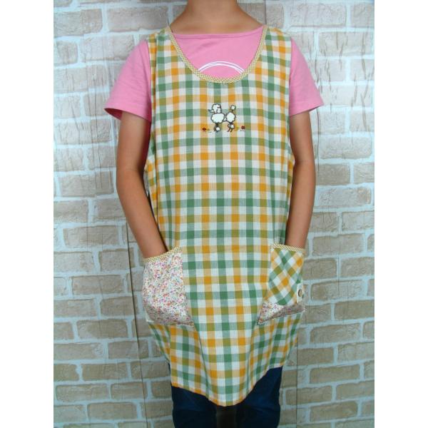エプロン チェック イエロー イヌアップリケ かわいい 女性 レディース プレゼント 可愛い 保育士 介護 母 妻 ラン型 ２０代 ３０代 ４０代 ５０代 ６０代