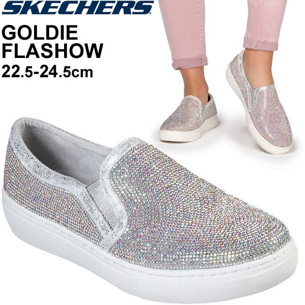 スニーカー レディース スリッポン シューズ スケッチャーズ Skechers ゴールディ フラッショー Goldie Flashow ラインストーン きらきら シルバー Apworld 通販 Paypayモール