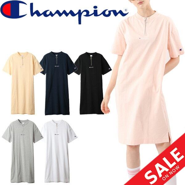 DRESSCAMP & CHAMPION 【上のみ】 ワンピース 半袖 Tシャツ ロング丈 ハーフジップ レディース