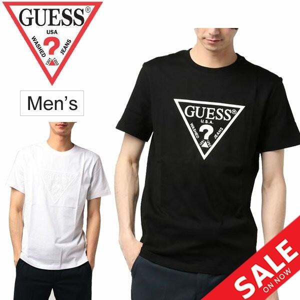 【極美品】GUESS ゲス ロゴ入りＴシャツ ホワイト メンズ GUESS Tシャツ 半袖 メンズ ゲス TRIANGLE LOGO TEE ビッグロゴ