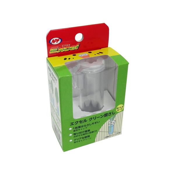 中身が見やすくクリーンな菜さしです。便利なキャップ付きで１枚葉からさしやすい。キャップを外せば太い茎や大容量にも対応。取り付け簡単！お好きな場所に設置ＯＫ。