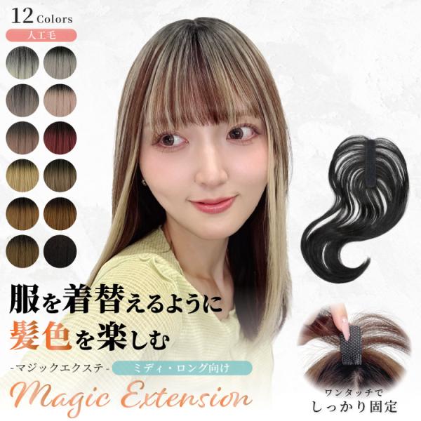 部分ウィッグ エクステ テープ式 ヘアピース 頭頂部ウィッグ シート エクステンション 人工毛 白髪隠し マジック 女性 トップピース つむじ 分け目 つけ毛