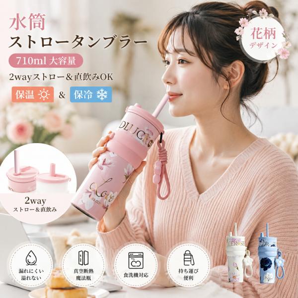 710ml 2way ストロータンブラー 真空断熱 セラミック内壁 直飲み 大