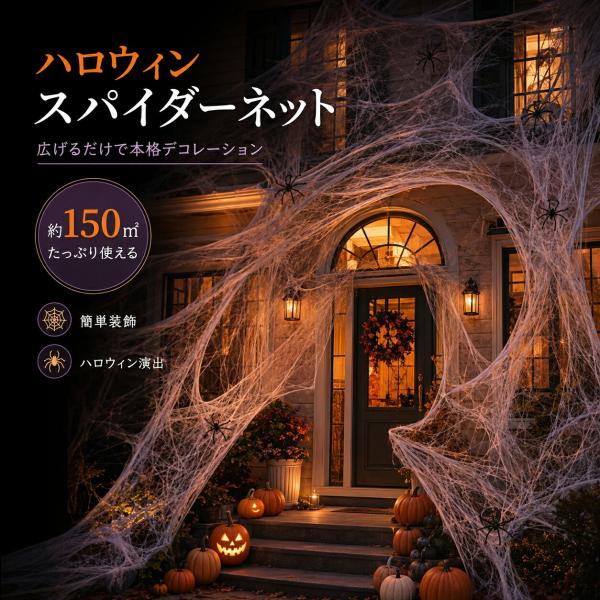 ハロウィン 飾り付け 蜘蛛の巣 デコレーション 人工クモ クモの巣 装飾 パーティー イベント ホラー インテリア 玄関 庭 部屋 屋内 屋外 お化け屋敷 恐怖演出