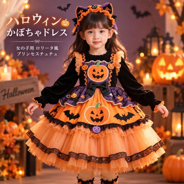 ロリータ ワンピース キッズ 女の子 ハロウィン かぼちゃ ドレス 子供服 仮装 コスプレ ステージ衣装 パーティードレス 可愛い おしゃれ プリンセスチュチュ