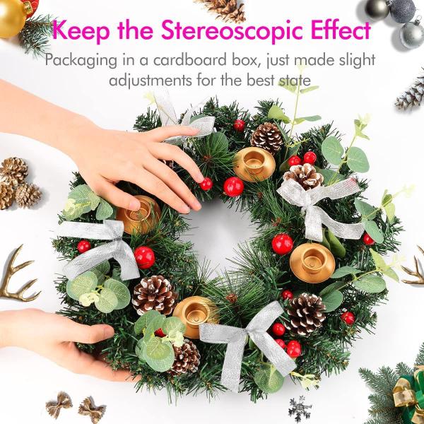 クリスマス定番のゴールド色で仕上げた大きなリボンや実物を贅沢たっぷり使用しておりデザインもお洒落です☆上品な雰囲気漂うお店や飲食店などにもピッタリの特大クリスマスリース、大人気デラックスシリーズです！大切な人やお世話になっている方々へのクリ...