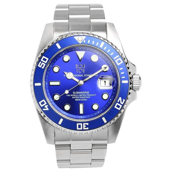 Hyakuichi メーカー再生品 101 ヒャクイチ ダイバーズ 気圧防水 腕時計 ウォッチ デイト ブルー カジュアル 逆回転防止ベゼル メンズ ビジネス