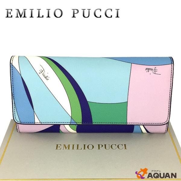 EMILIO PUCCI エミリオプッチ 長財布 財布 プッチ柄 PVC×レザー ブルー