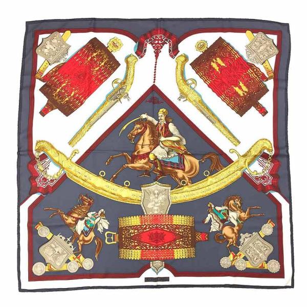 HERMES エルメス スカーフ カレ90 J．ABADIE シルク グレー×ホワイト