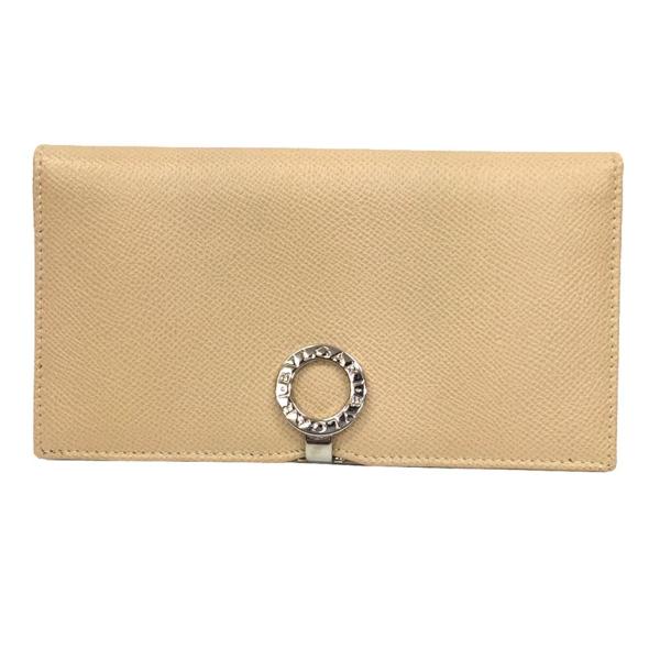 BVLGARI ブルガリロゴクリップ 長財布 札入れ レザー ベージュ 美品 
