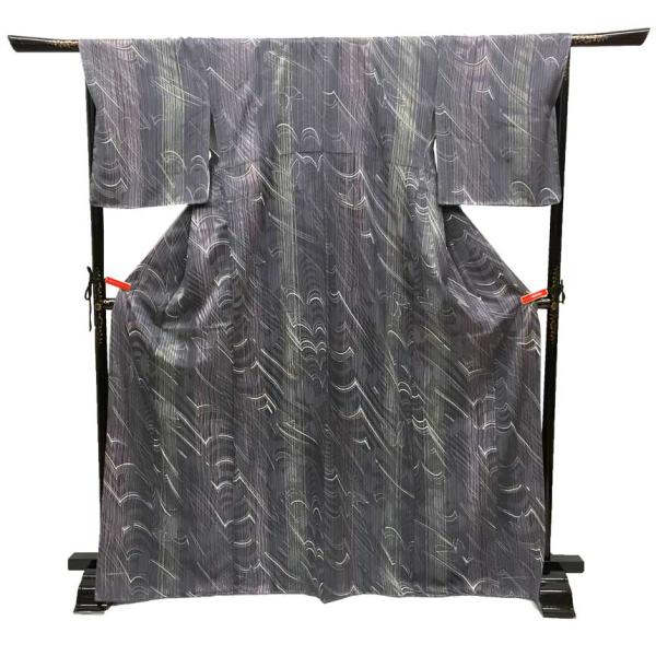 希少 京やC105 正絹 小紋 伝統工芸 しけ引き染め しけ引き染め友禅師