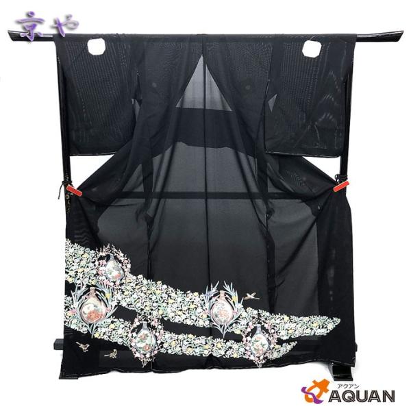 セール アウトレット展示品 京やN074 正絹 反物 仮絵羽 絽 黒留袖 牡丹 