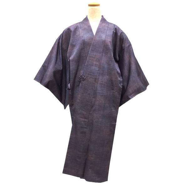 セール 京やM369 正絹 紬コート 道中着コート 和装コート 縦縞文様 藤 