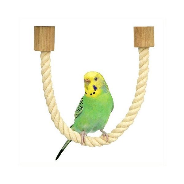 自由に足場の形が変えられるコットンロープ製のパーチです。創意工夫で自由にセッティングが楽しめます！自由に形が変えられるので、場所を選ばずケージに付ける事が出来ます。放鳥時には鳥かごの外にも取り付けて、休憩所に・・・。ロープのたくさんの凹凸が...