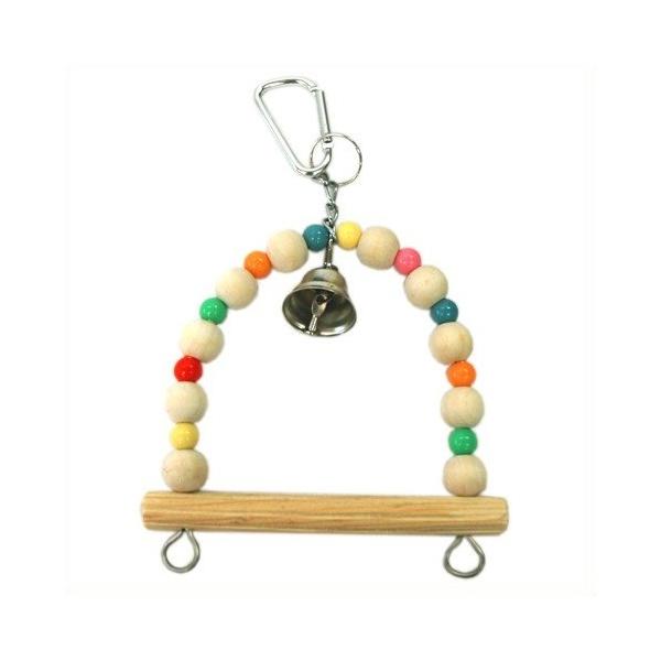 ベルが付いた、かわいい小鳥用ブランコです。天然木をメインに使用した小鳥のおもちゃバードトイシリーズ。止まり木の太さは、約12φ。※ベルの色は、シルバーです。【サイズ】約Ｗ130×Ｄ20×Ｈ170【メーカー】サンコー