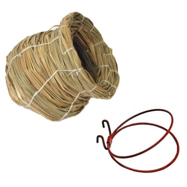 ツボ巣とツボ巣掛けのセットです。ツボ巣は、保温性・保湿性に優れ、デリケートな小鳥が安心して眠ったり、巣作りするのに適しています。天然乾燥草100％使用ツボ巣掛けは簡単にケージに固定することができます。だ円になっていて、すき間ができません。【...