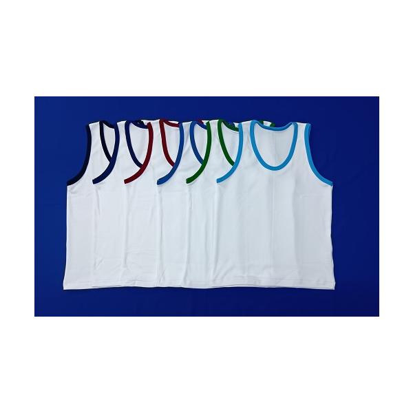 自社製品　ランニング白生地　素材　綿60％・ポリエステル40％、付属フライス　ポリエステル100％ブルー３Lのみフライスの種類と色が少し違います。画像と実際の商品多少色が異なります。※紺色で設定してありますが、　実際は濃紺に近い色になります...