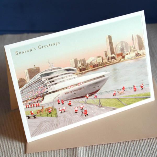 日本の風景のクリスマスカード 横浜港みなとみらいと豪華客船とサンタクロース ネコポス可 Cd Xm Gl S411 和歌山産フルーツのケーキarancia 通販 Yahoo ショッピング