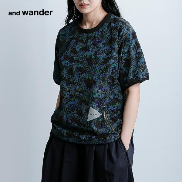 アンドワンダー and wander プリント ウィンドTシャツ printed wind T 574-6121015 レディース【☆】