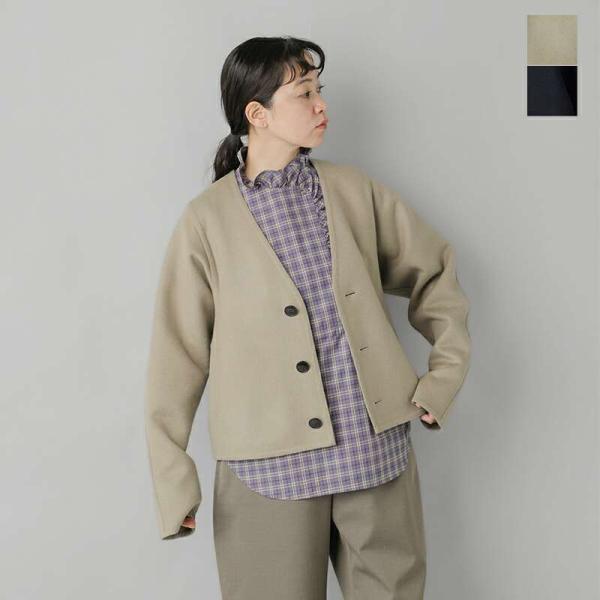 LOEFF ロエフ ウール カシミヤ Vネック ノーカラー ジャケット