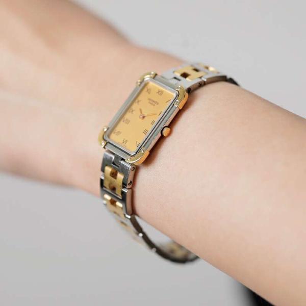 エルメス　時計　男女兼用　SS & GP HERMES エルメス クリッパー GP/SS ホワイト文字盤 男女兼用