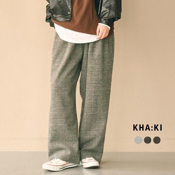 カーキ KHA:KI 尾州リサイクルウール 起毛 2タック ワイドパンツ RE-WOOL 2TCUK PANTS mil26fpt3267 レディース 秋冬 2026aw新作